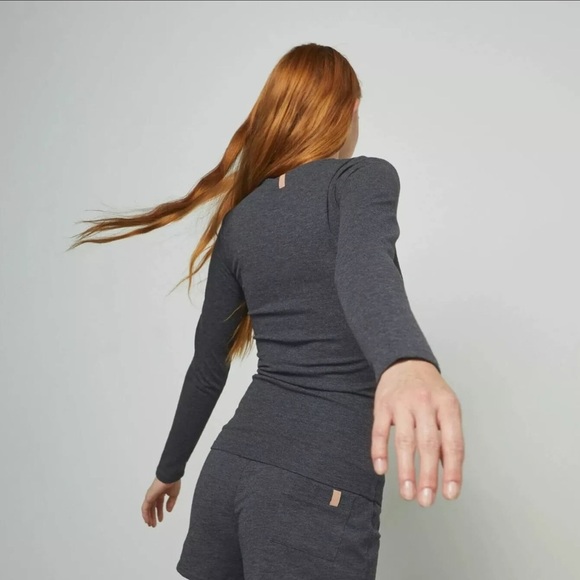 Lunya Restore Base Charcoal Gray Knit Long Sleeve Shirt - Picture 2 of 6
